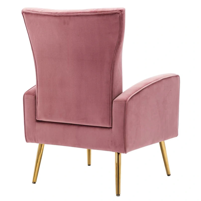Fauteuil d'appoint en velours à dossier haut avec pieds métalliques dorés