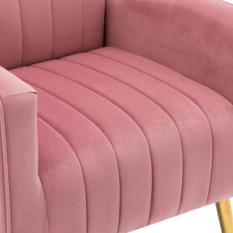 Fauteuil d'appoint en velours à dossier haut avec pieds métalliques dorés