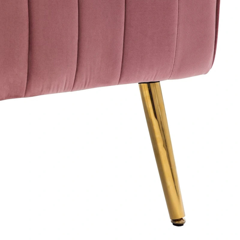 Fauteuil d'appoint en velours à dossier haut avec pieds métalliques dorés