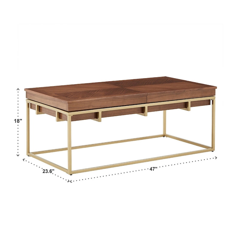 Beistelltisch mit Walnussfurnier und goldfarbenem Metallgestell