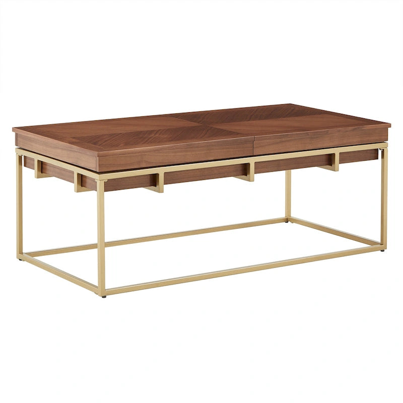 Beistelltisch mit Walnussfurnier und goldfarbenem Metallgestell