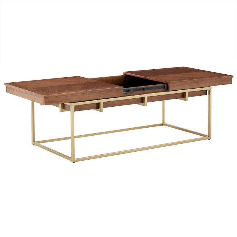 Beistelltisch mit Walnussfurnier und goldfarbenem Metallgestell