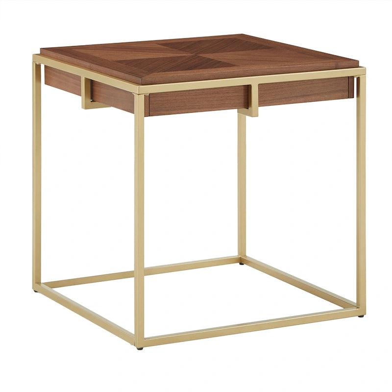 Beistelltisch mit Walnussfurnier und goldfarbenem Metallgestell