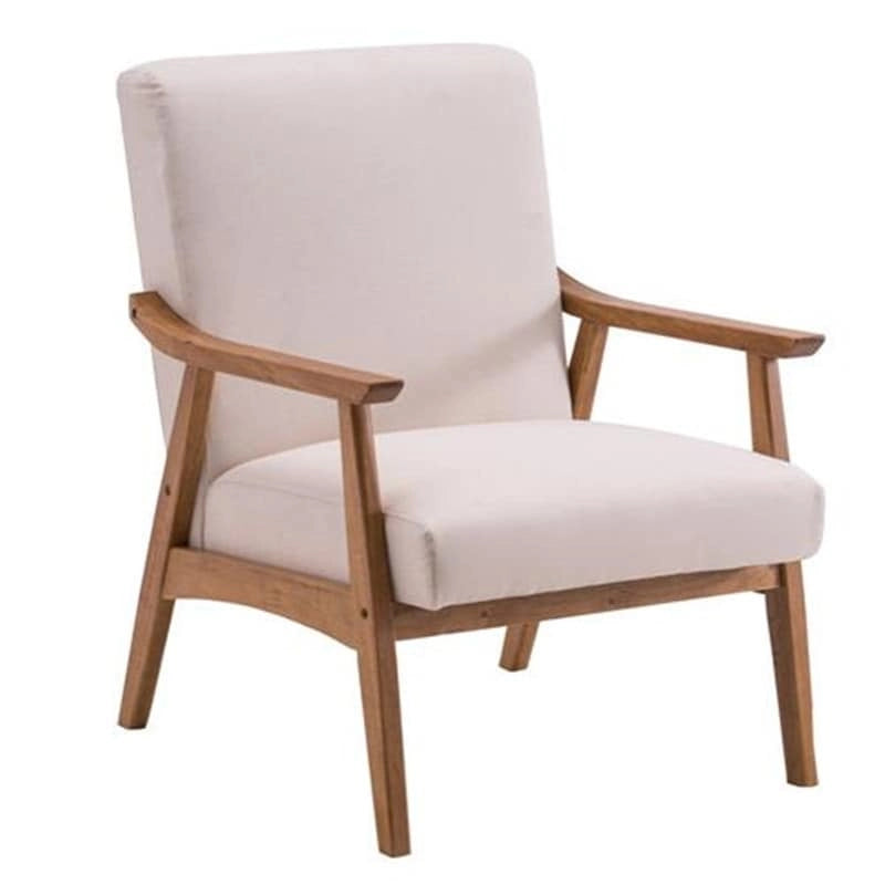 Beige Fabric Accent Chair with Solid Wood Frame