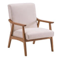 Beige Fabric Accent Chair with Solid Wood Frame