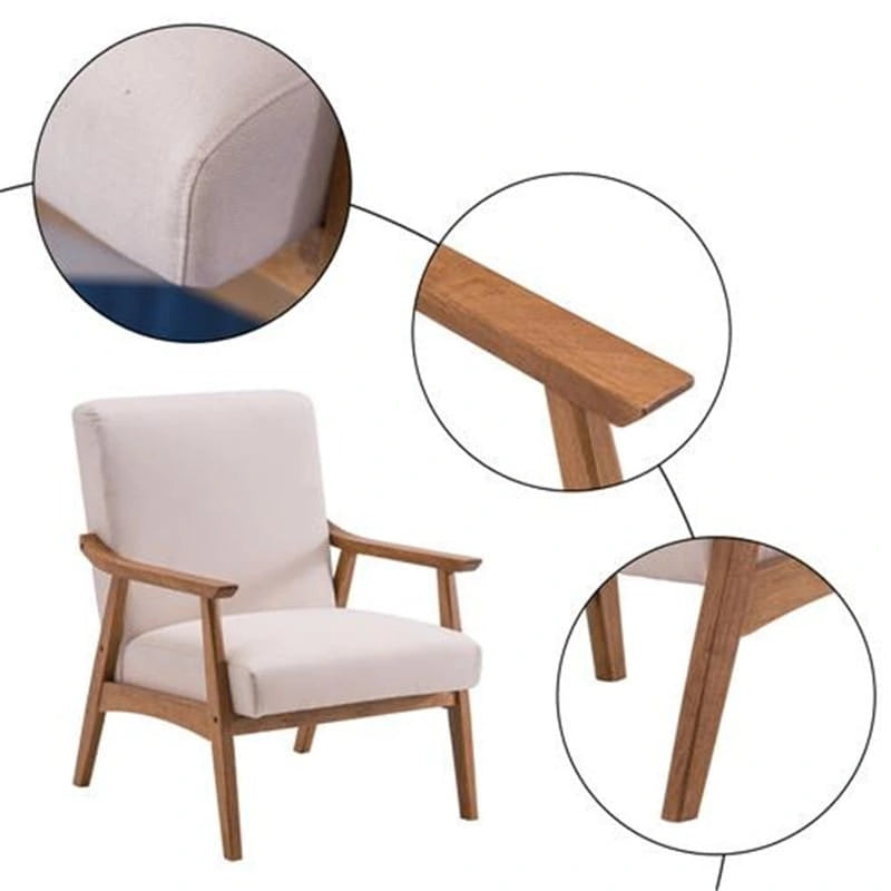 Beige Fabric Accent Chair with Solid Wood Frame