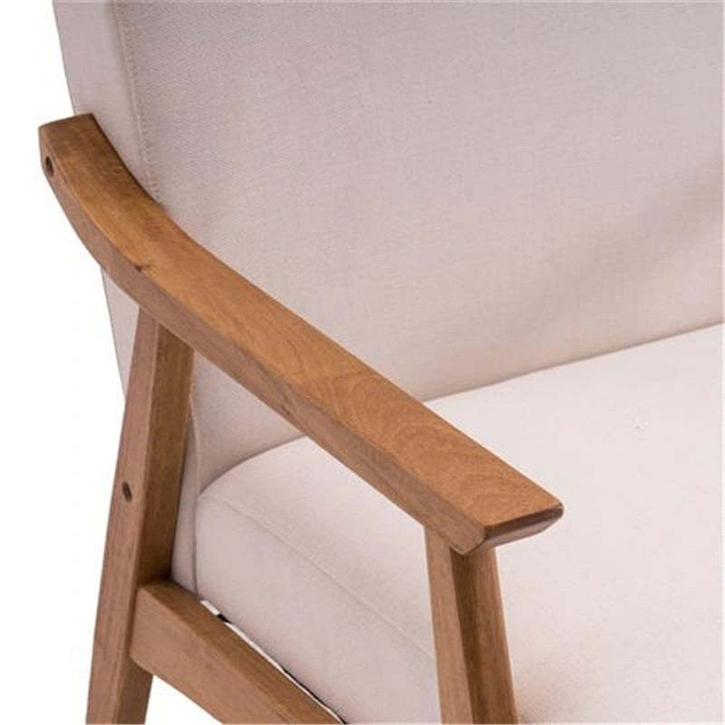 Beige Fabric Accent Chair with Solid Wood Frame