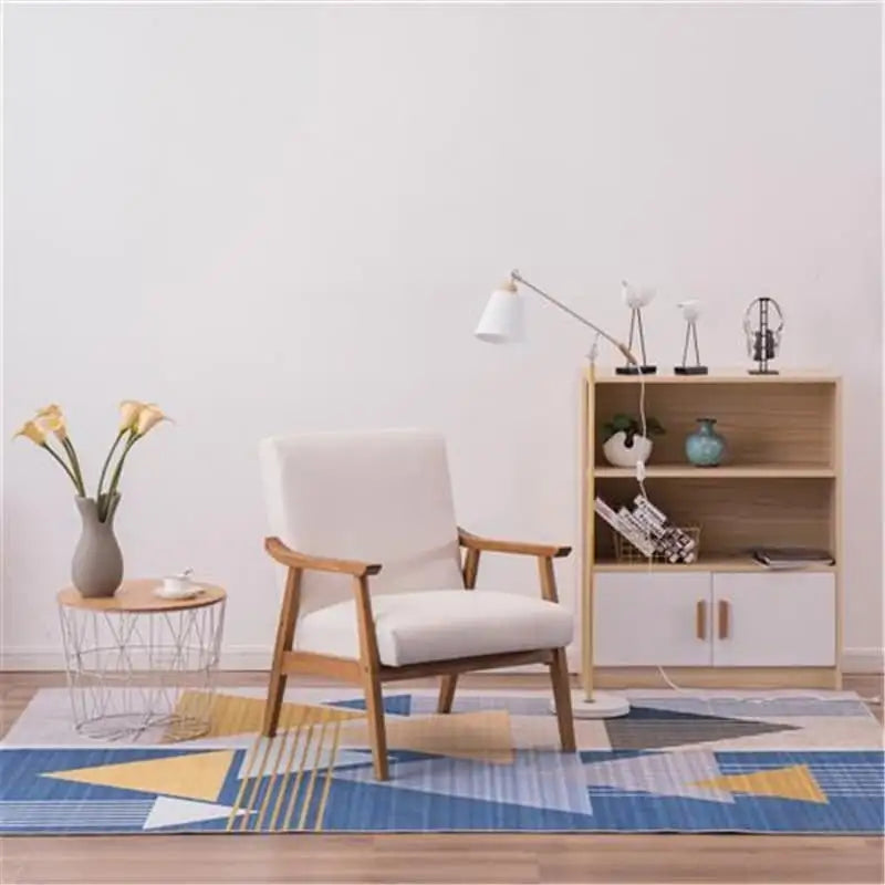 Beige Fabric Accent Chair with Solid Wood Frame