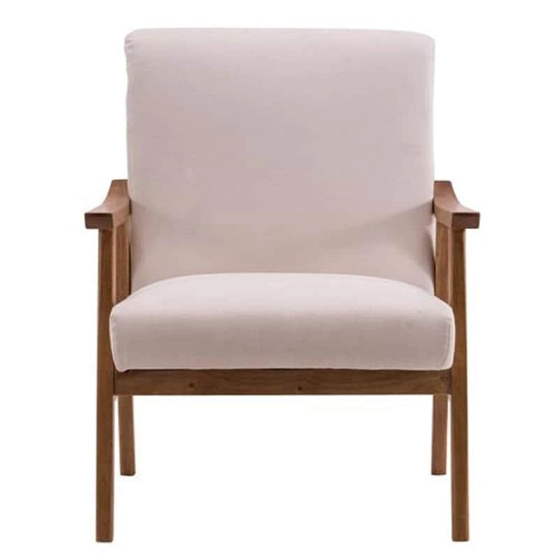 Beige Fabric Accent Chair with Solid Wood Frame