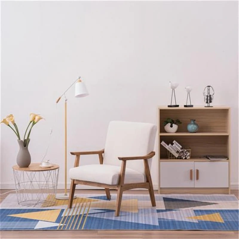 Beige Fabric Accent Chair with Solid Wood Frame