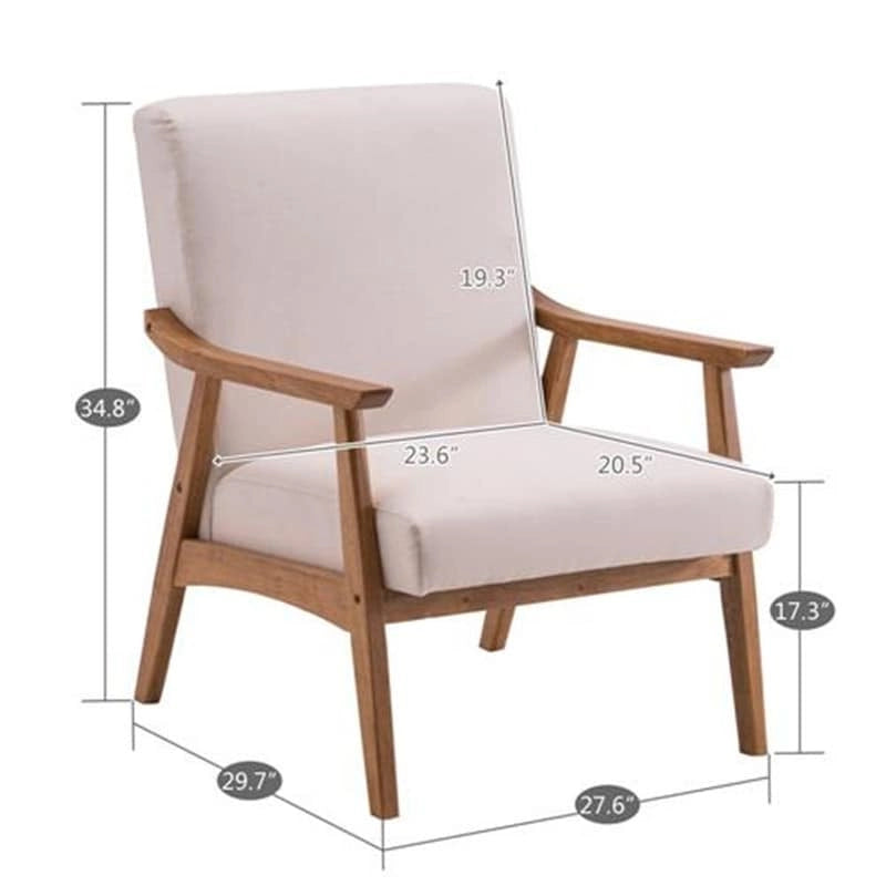 Beige Fabric Accent Chair with Solid Wood Frame