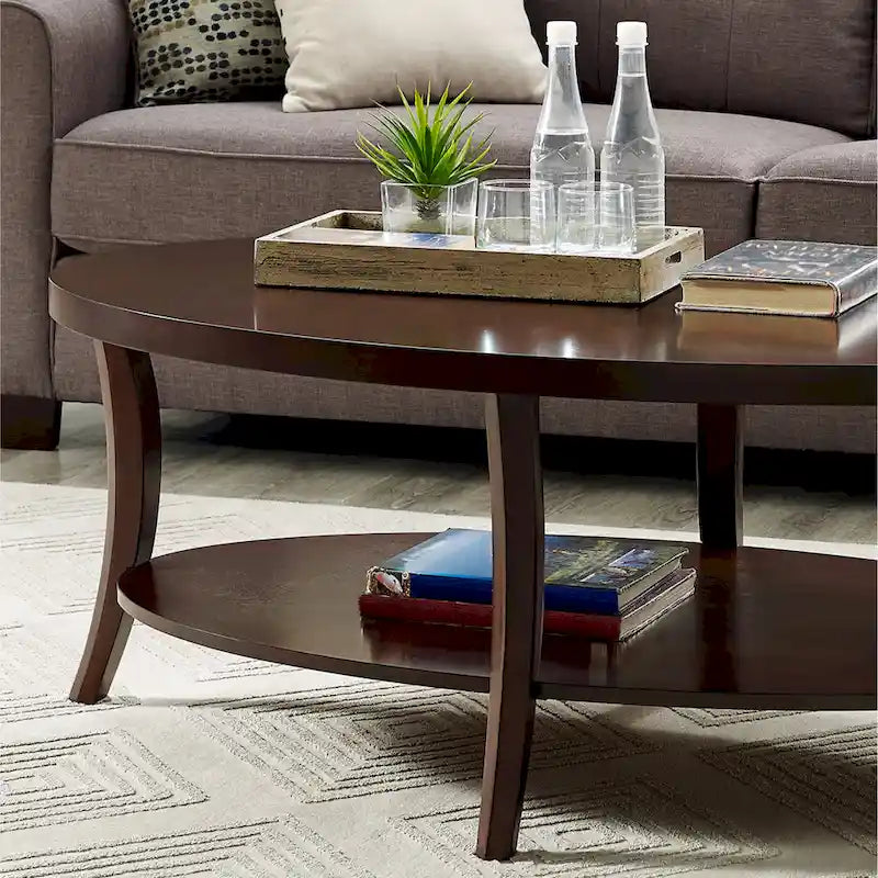 Espresso Wood Accent Table with Lower Shelf
