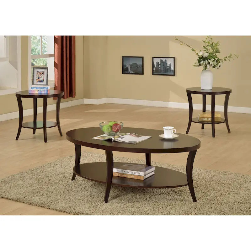 Espresso Wood Accent Table with Lower Shelf