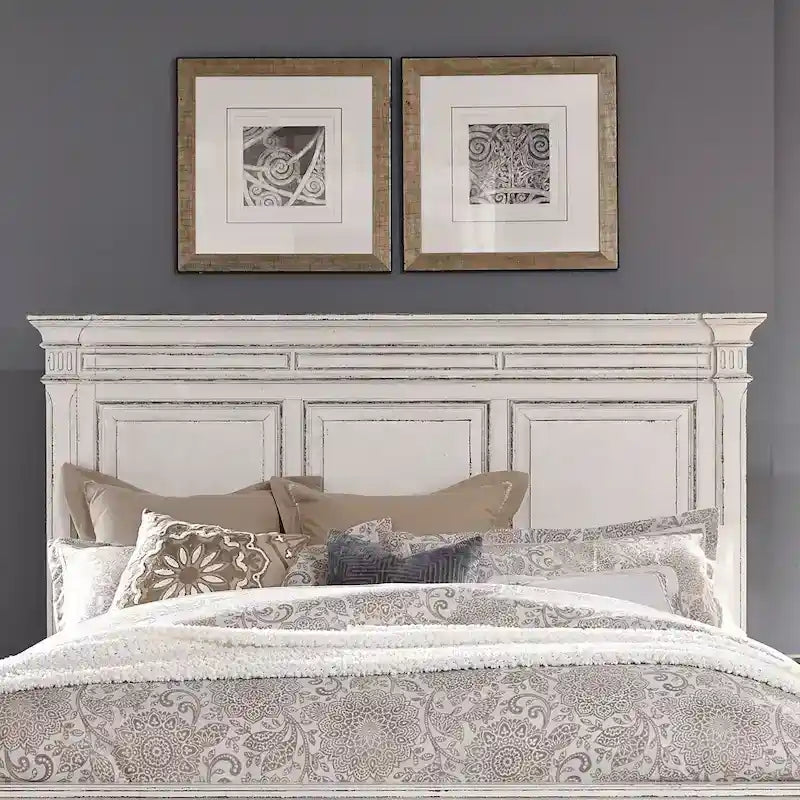 King Panel Headboard in Weathered Brown and Antique White