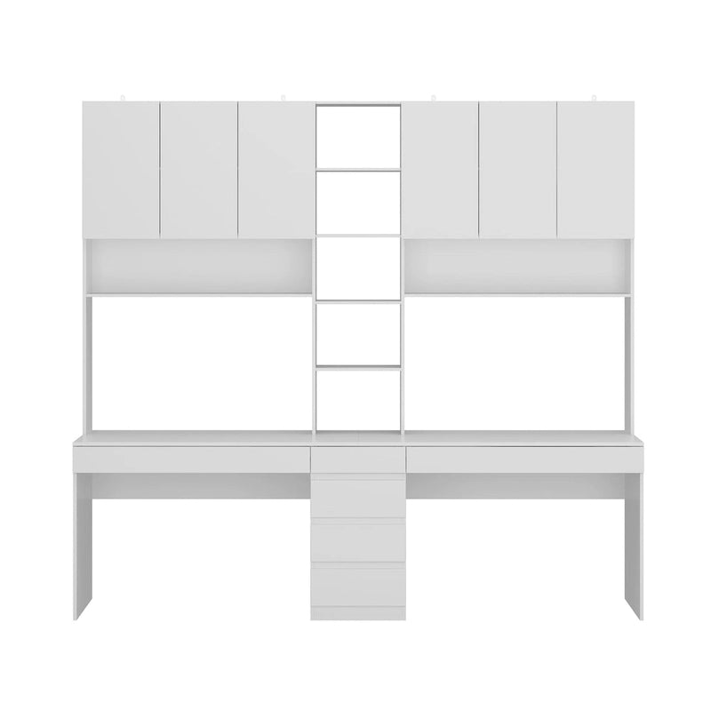 White Two-Person Workstation Desk with Storage Shelves