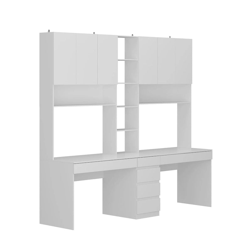White Two-Person Workstation Desk with Storage Shelves