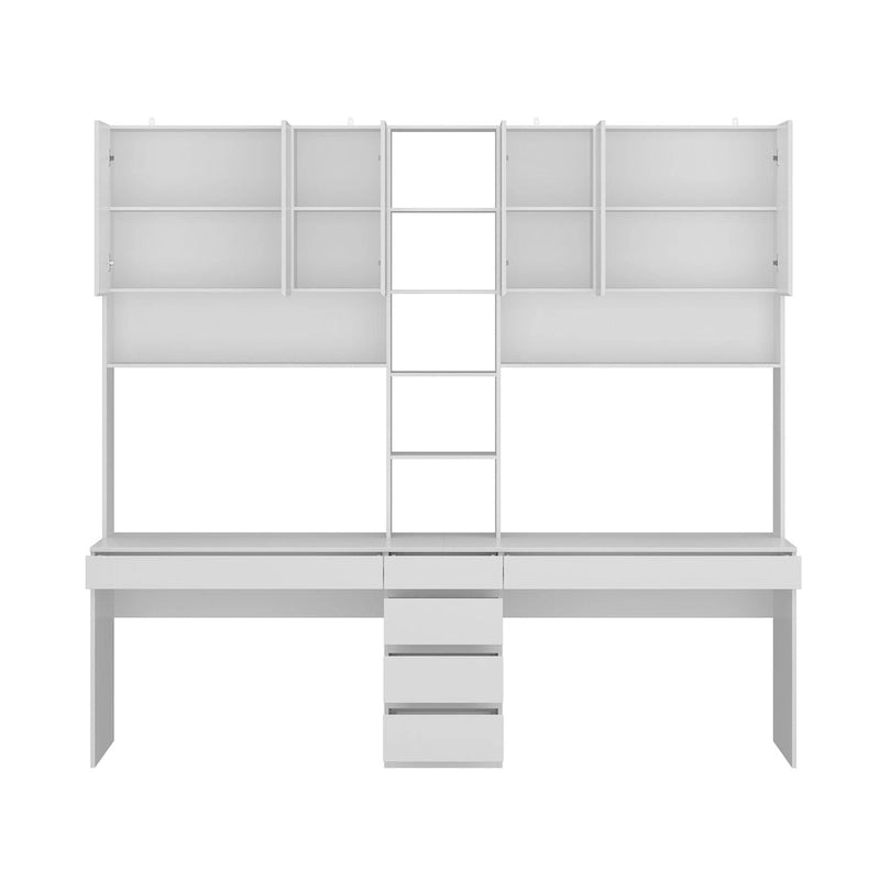 White Two-Person Workstation Desk with Storage Shelves