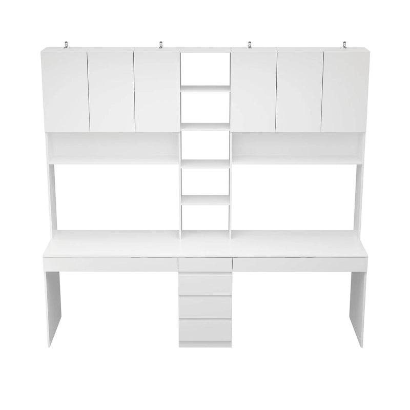 White Two-Person Workstation Desk with Storage Shelves