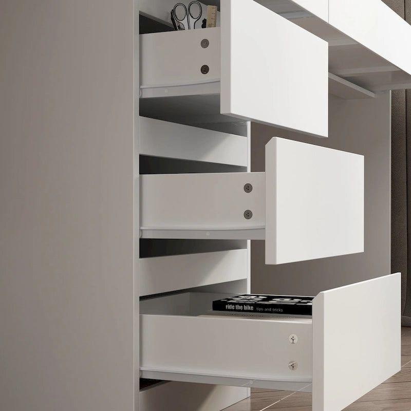 White Two-Person Workstation Desk with Storage Shelves