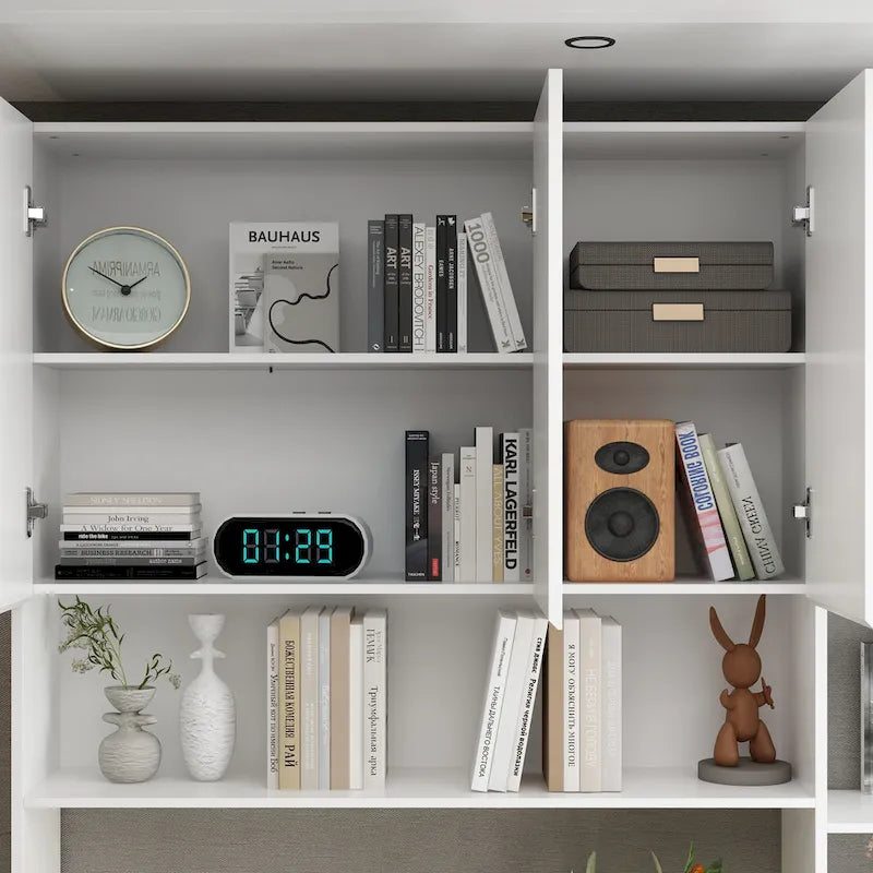 White Two-Person Workstation Desk with Storage Shelves