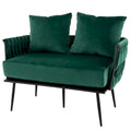 Samt-Loveseat mit geflochtenen Armlehnen und zwei Kissen