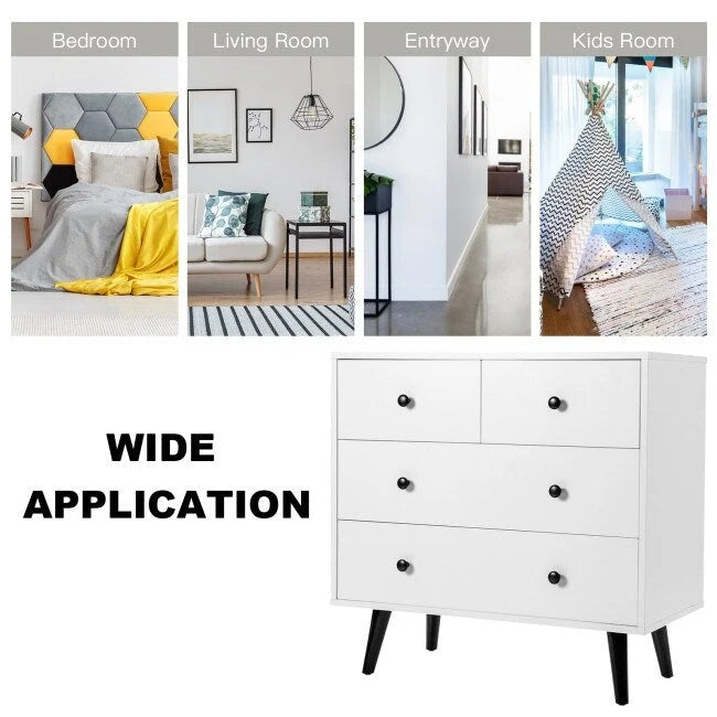 White 4-Drawer Dresser with Metal Knobs