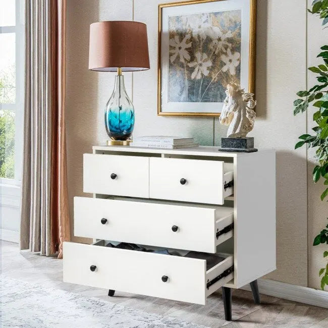 White 4-Drawer Dresser with Metal Knobs