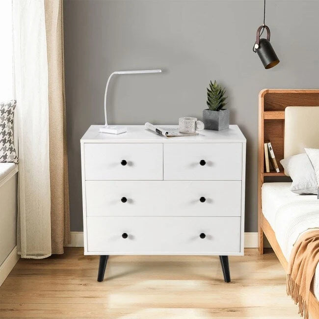White 4-Drawer Dresser with Metal Knobs