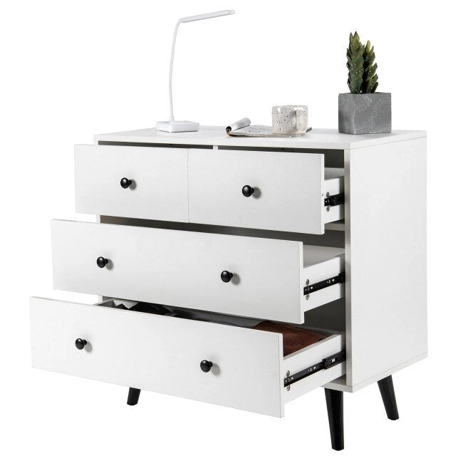 White 4-Drawer Dresser with Metal Knobs