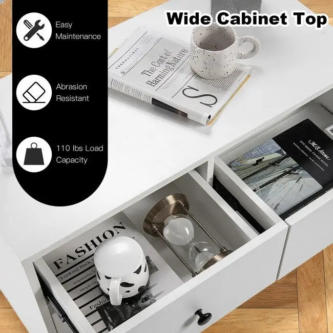 White 4-Drawer Dresser with Metal Knobs