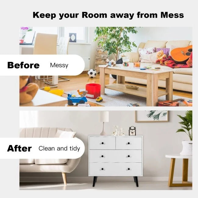 White 4-Drawer Dresser with Metal Knobs