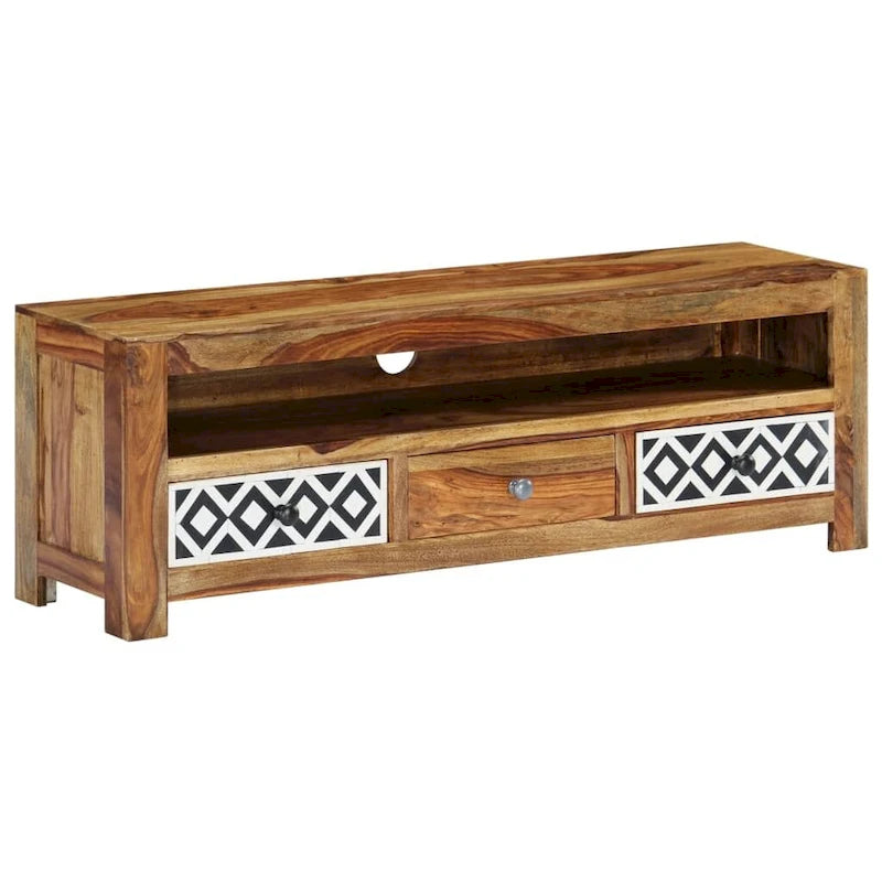 Solid Sheesham Wood TV Stand with 3 Drawers