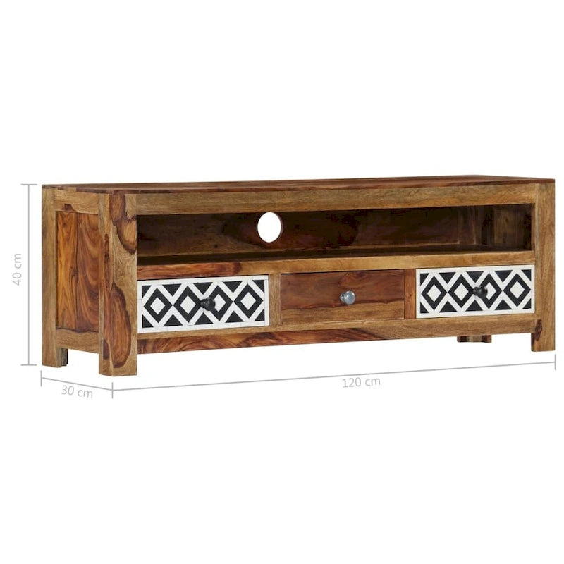 Solid Sheesham Wood TV Stand with 3 Drawers