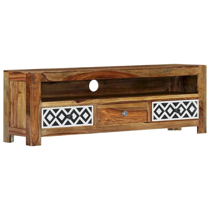 Solid Sheesham Wood TV Stand with 3 Drawers