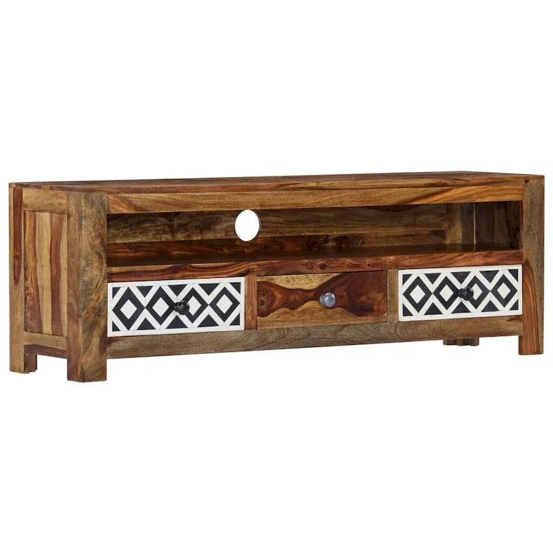 Solid Sheesham Wood TV Stand with 3 Drawers
