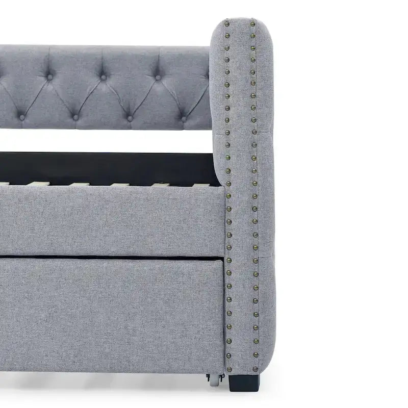 Upholstered Daybed with Pull-Out Trundle and Nailhead Trim