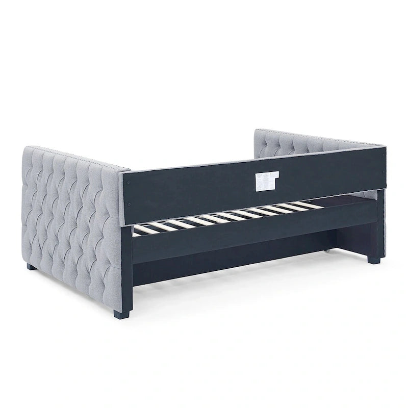 Upholstered Daybed with Pull-Out Trundle and Nailhead Trim
