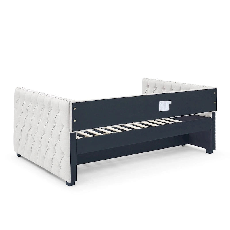 Upholstered Daybed with Pull-Out Trundle and Nailhead Trim