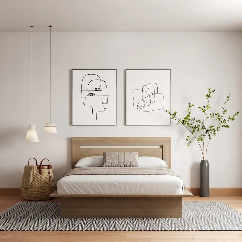 Modern Engineered Wood Platform Bed with Headboard