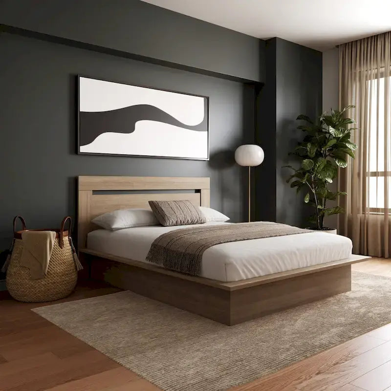 Modern Engineered Wood Platform Bed with Headboard