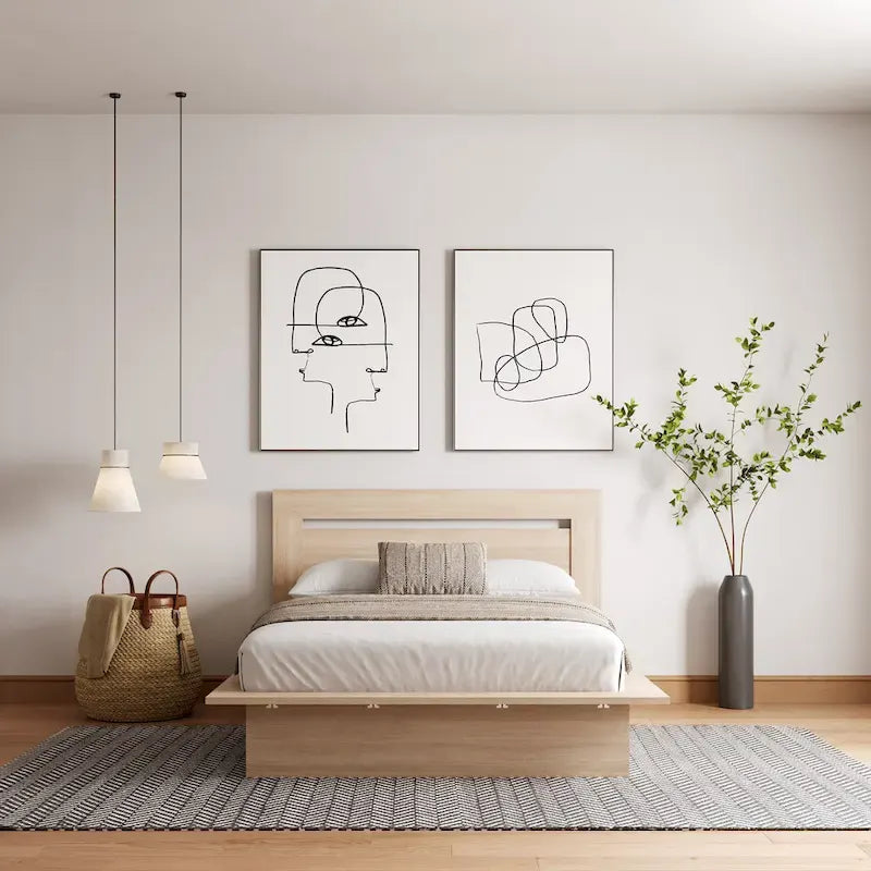 Modern Engineered Wood Platform Bed with Headboard