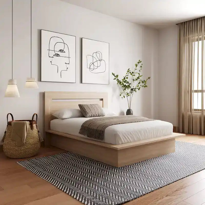 Modern Engineered Wood Platform Bed with Headboard