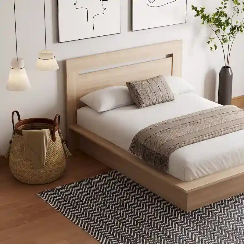 Modern Engineered Wood Platform Bed with Headboard