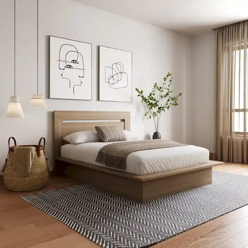 Modern Engineered Wood Platform Bed with Headboard