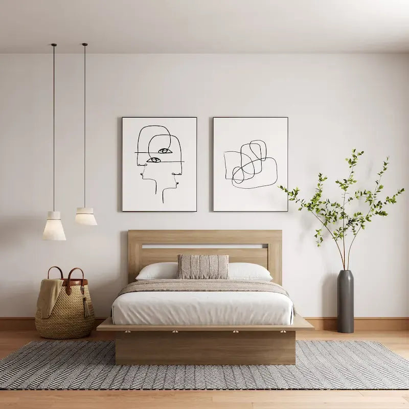 Modern Engineered Wood Platform Bed with Headboard