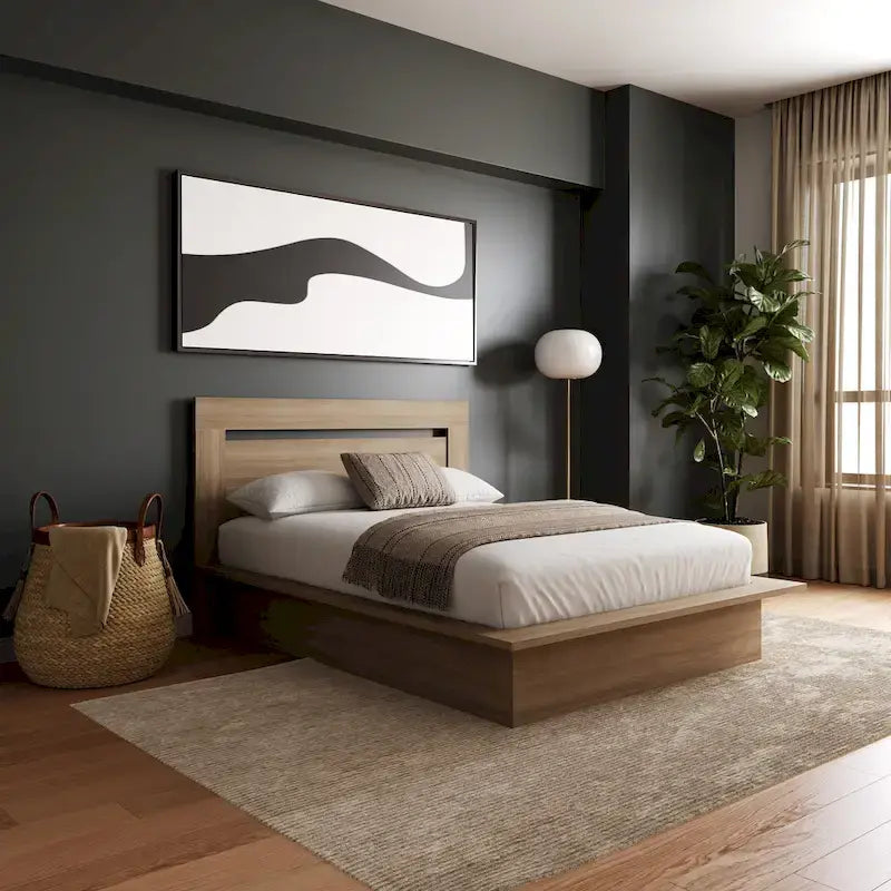 Modern Engineered Wood Platform Bed with Headboard