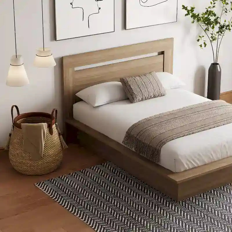 Modern Engineered Wood Platform Bed with Headboard