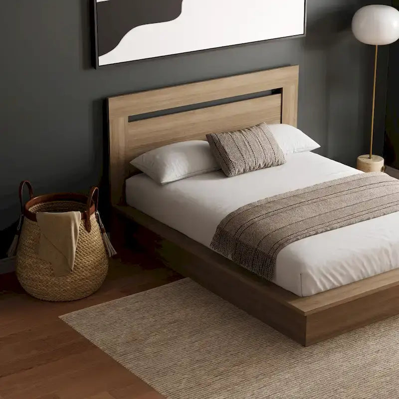 Modern Engineered Wood Platform Bed with Headboard
