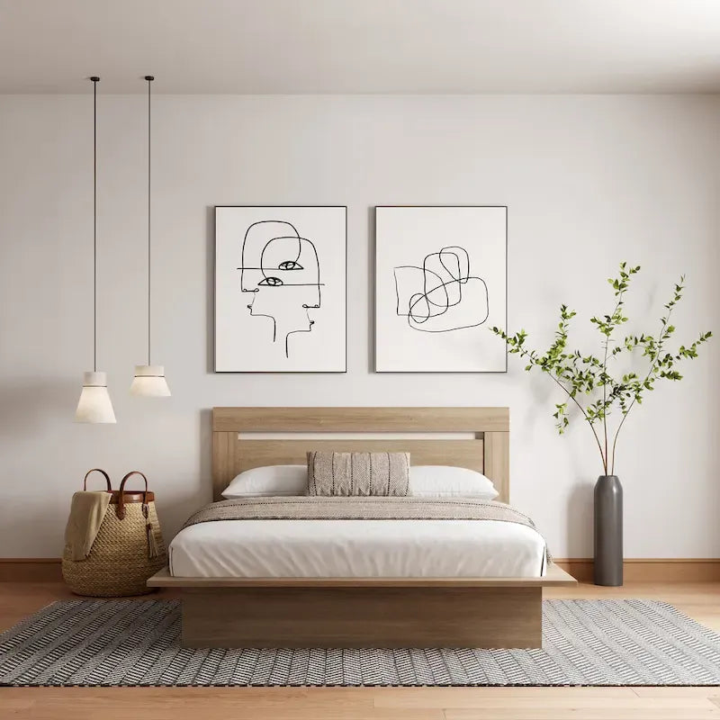 Modern Engineered Wood Platform Bed with Headboard