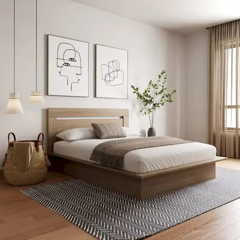 Modern Engineered Wood Platform Bed with Headboard